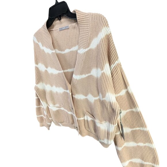 Tart Collections Cardigan Sweater Womens L Beige Tie Dye Button Cropped Slouchy - Picture 3 of 14